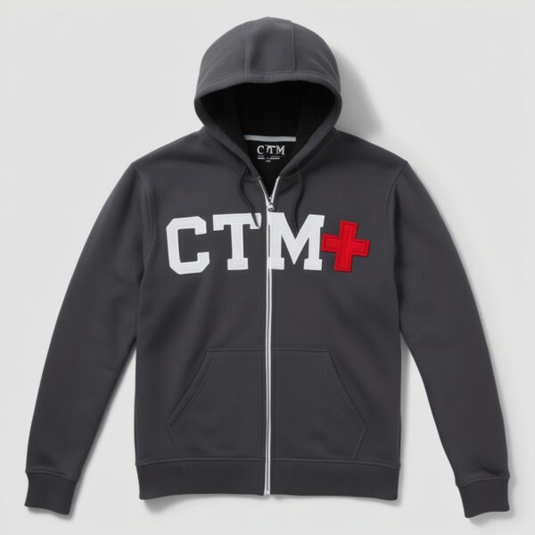 Brown Gothic Zip-Up Hoodie with Pink Cross & CTM Print – Streetwear Style - Image 3