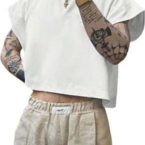 "Men’s oversized cap sleeve cropped t-shirt with crew neck and dolman sleeve – Custom streetwear by YarnEnterprises"