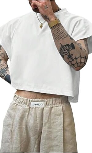 "Men’s oversized cap sleeve cropped t-shirt with crew neck and dolman sleeve – Custom streetwear by YarnEnterprises"