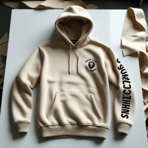 Beige Costa Leon Surf Hoodie – Premium Fleece Pullover with Lion Logo & Sleeve Print