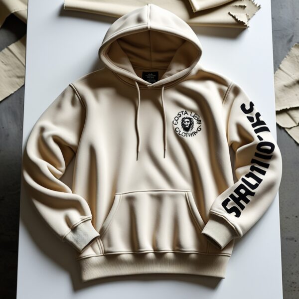Beige Costa Leon Surf Hoodie – Premium Fleece Pullover with Lion Logo & Sleeve Print - Image 5