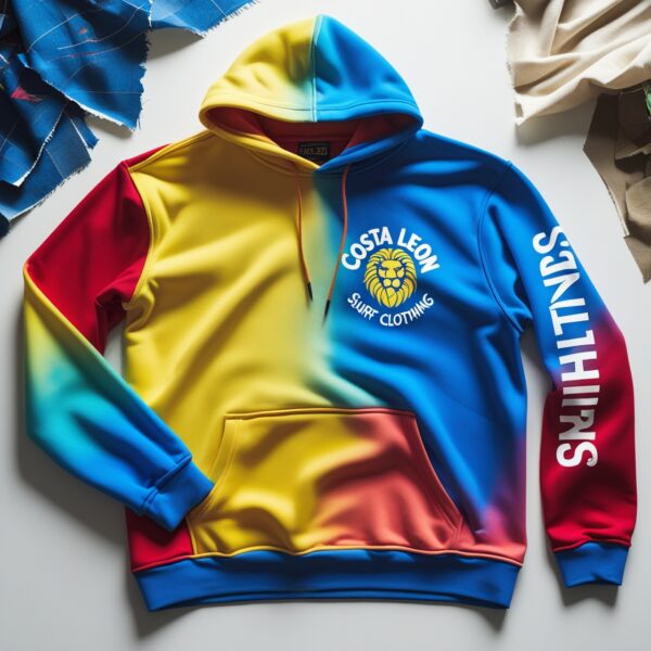Costa Leon Multicolor Gradient Hoodie – Surf Style Pullover with Red, Yellow & Blue Fade - Image 2