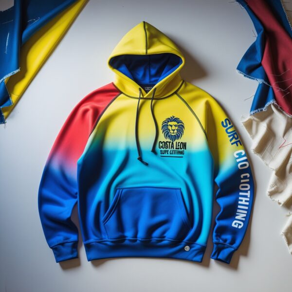 Costa Leon Multicolor Gradient Hoodie – Surf Style Pullover with Red, Yellow & Blue Fade - Image 4