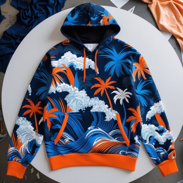 Tropical Surf Wave Hoodie – Bold Ocean Print Streetwear for Men - Image 2